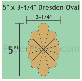 Oval Dresden 5" x 3 1/4 inch 9 stk blomster