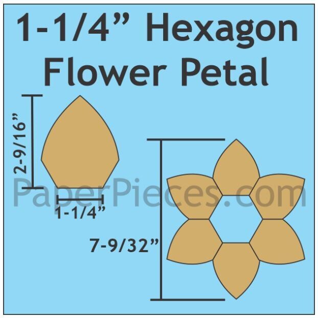 Hexagon Flower 1  1/4inch 180 stk/30 stk blomster