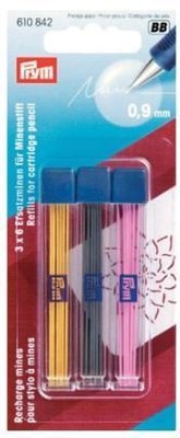 Prym fargede miner til Trykkblyant 0,9mm 3x6 stk