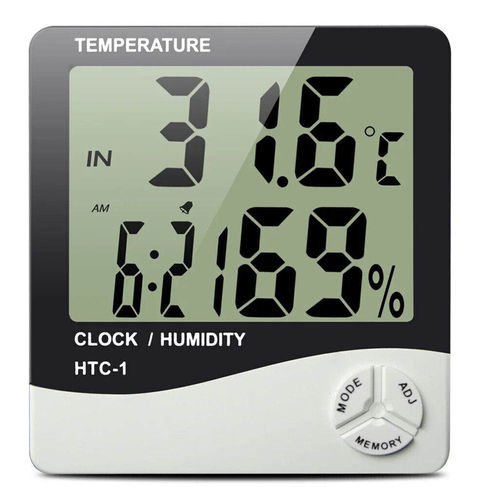 Домашняя метеостанция, термометр и гигрометр (температура, влажность, часы) - HTC-1