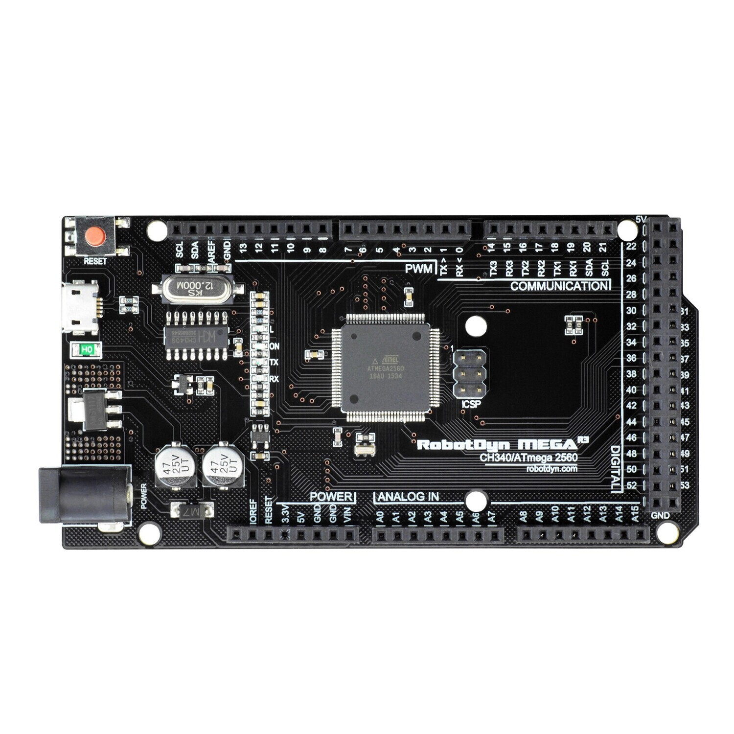 Контроллер MEGA 2560 R3 CH340G&ATmega2560-16AU, MicroUSB (Arduino-совместимый контроллер)