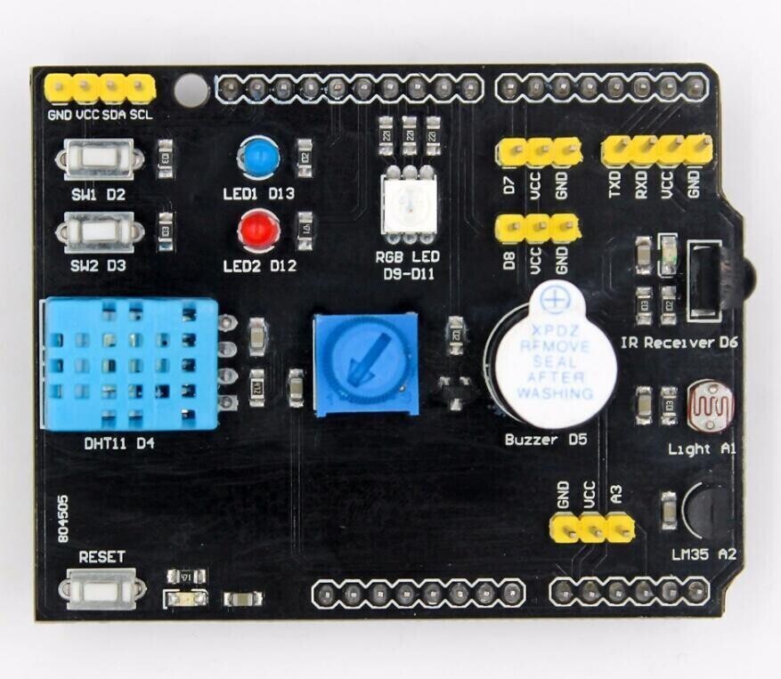 Многофункциональная плата расширения адаптер для Arduino UNO R3 RGB светодиодный ИК-приемник зуммер I2C, DHT11 LM35