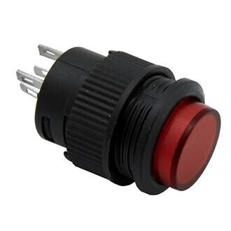 Кнопка R16-503BD без фиксациии, с подсветкой; OFF-(ON), SPST; 250VAC; 3А; 50мОм
