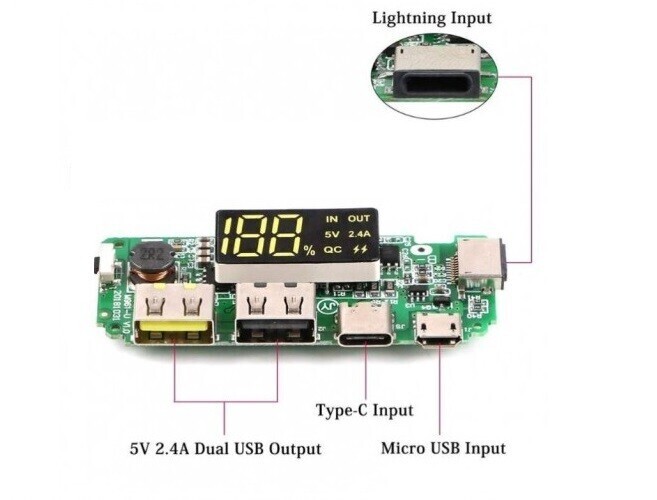 Плата контроллер H961-U V4.0 К POWERBANK С LED дисплеем, USB, 5В, 2А