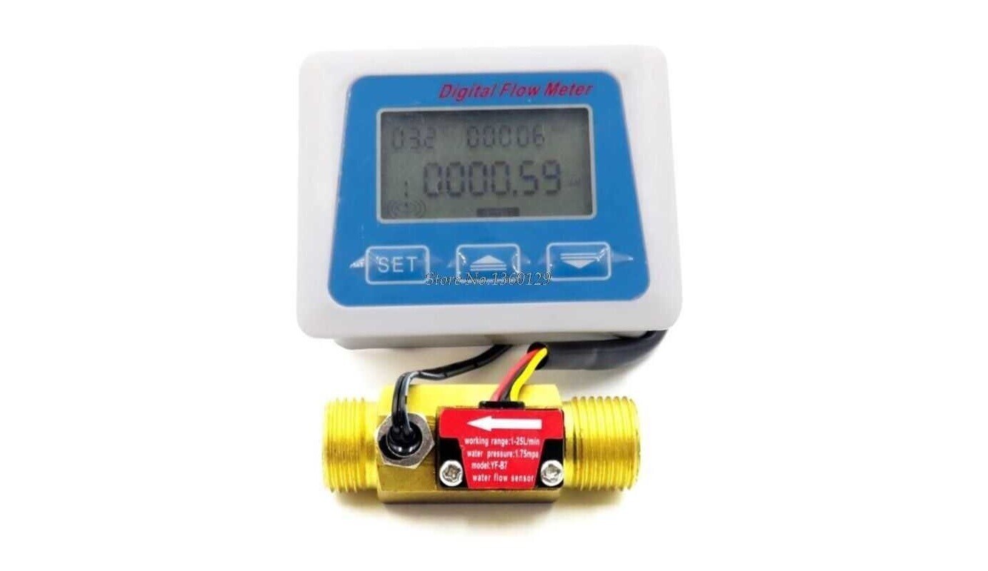 Расходомер воды управление (ротаметр, запись времени и температуры) 1-25L/мин 1.75MPa FY-B7 G1/2 0-80°C DC5~15V