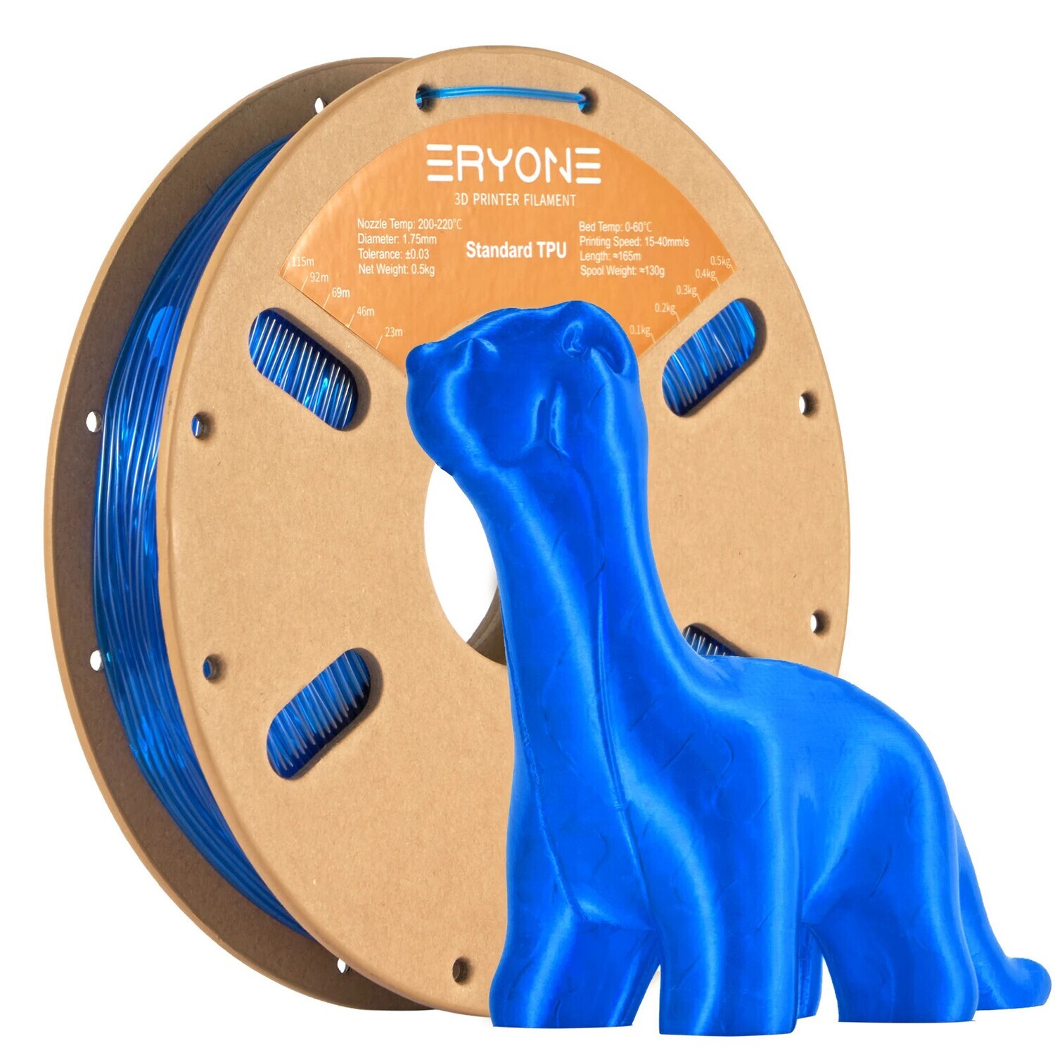 TPU пластик ERYONE 1.75 мм, 0.5 кг (95А), Цвет: Синий прозрачный