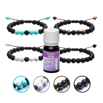 Personal Aromatherapy Lava Stone Bracelet with Peaceful NOW Essential Oil Blend (4 models)