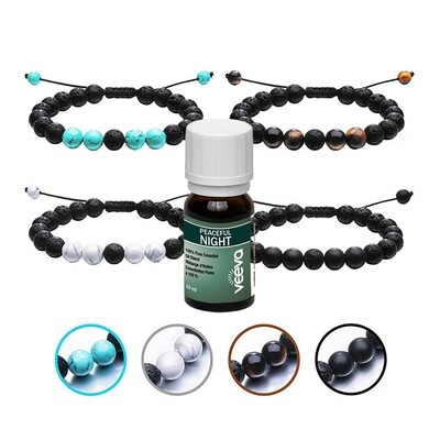 Personal Aromatherapy Lava Stone Bracelet with Peaceful NIGHT Essential Oil Blend (4 models)