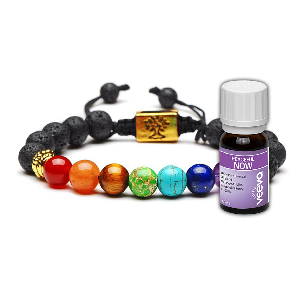 7 Chakra & Lava Stones Personal Aromatherapy Bracelet with Peaceful NOW Essential Oil Blend (2 models)