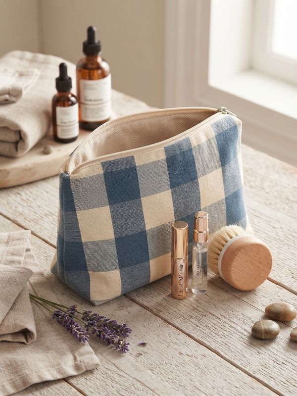Trousse à carreaux bleu