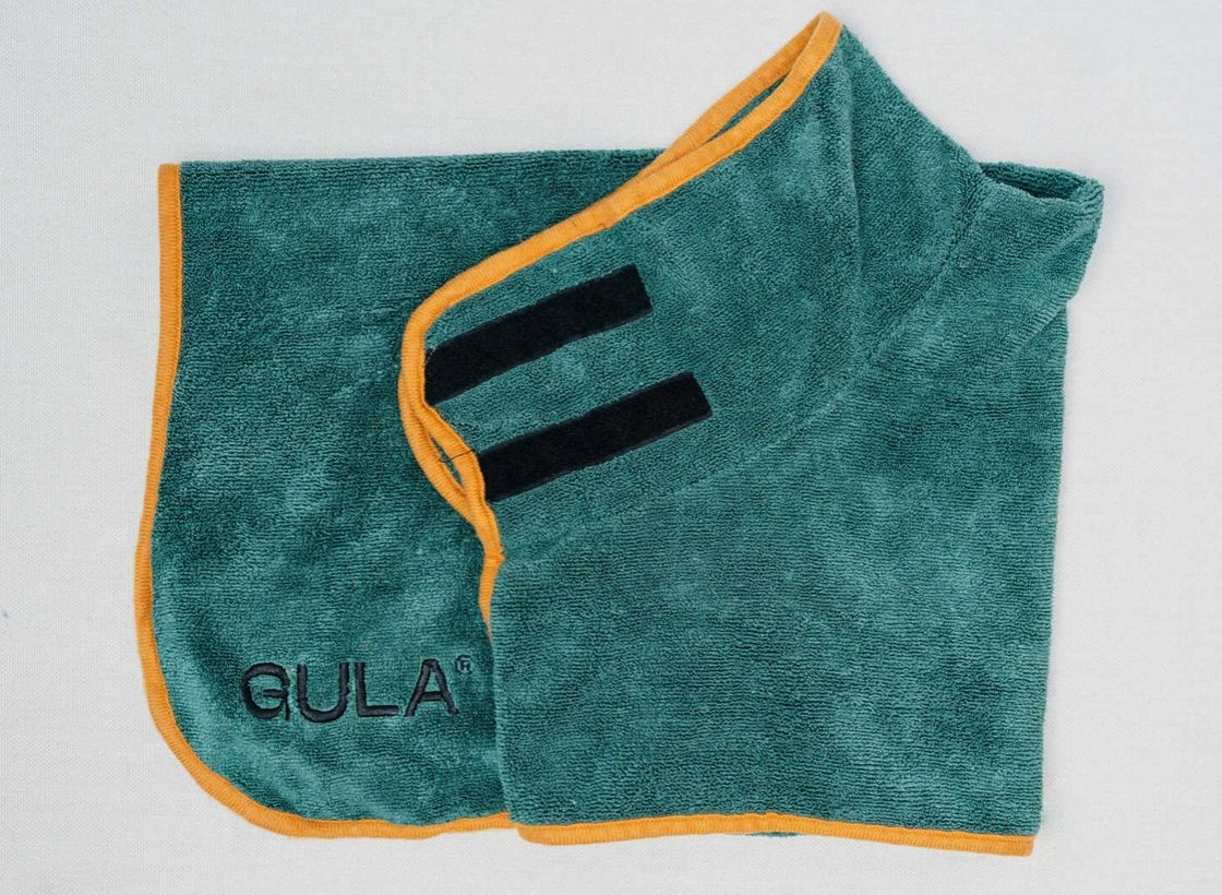 Peignoir pour chien - Serviette de sechage orange et verte Taille S