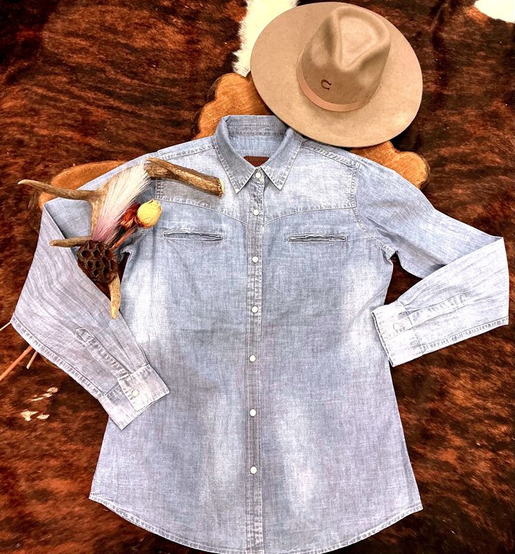 Women’s Western Denim Leather Shirt
