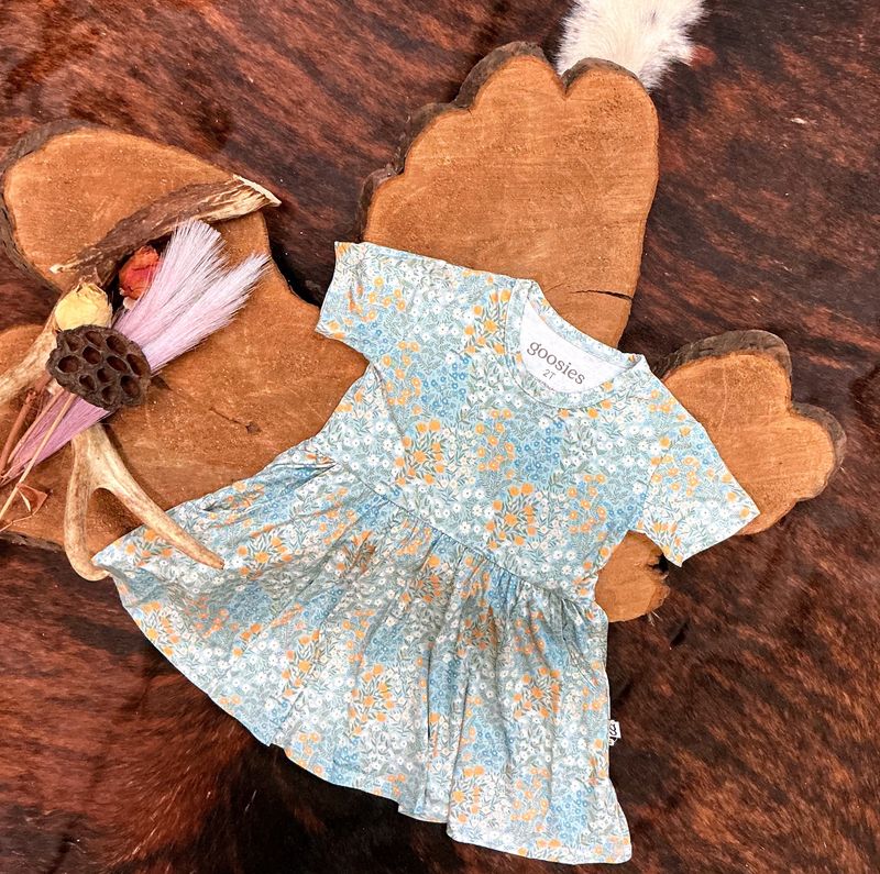 Girls SS/Pocket Dress-Blue Meadow