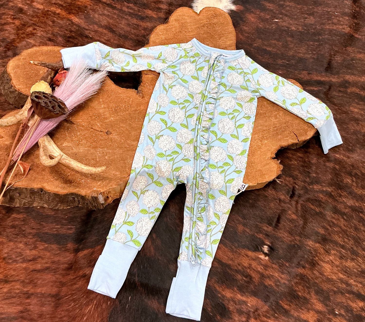 Girls LS Zip PJ-Hydrangeas