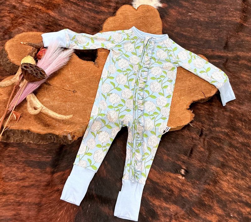 Girls LS Zip PJ-Hydrangeas