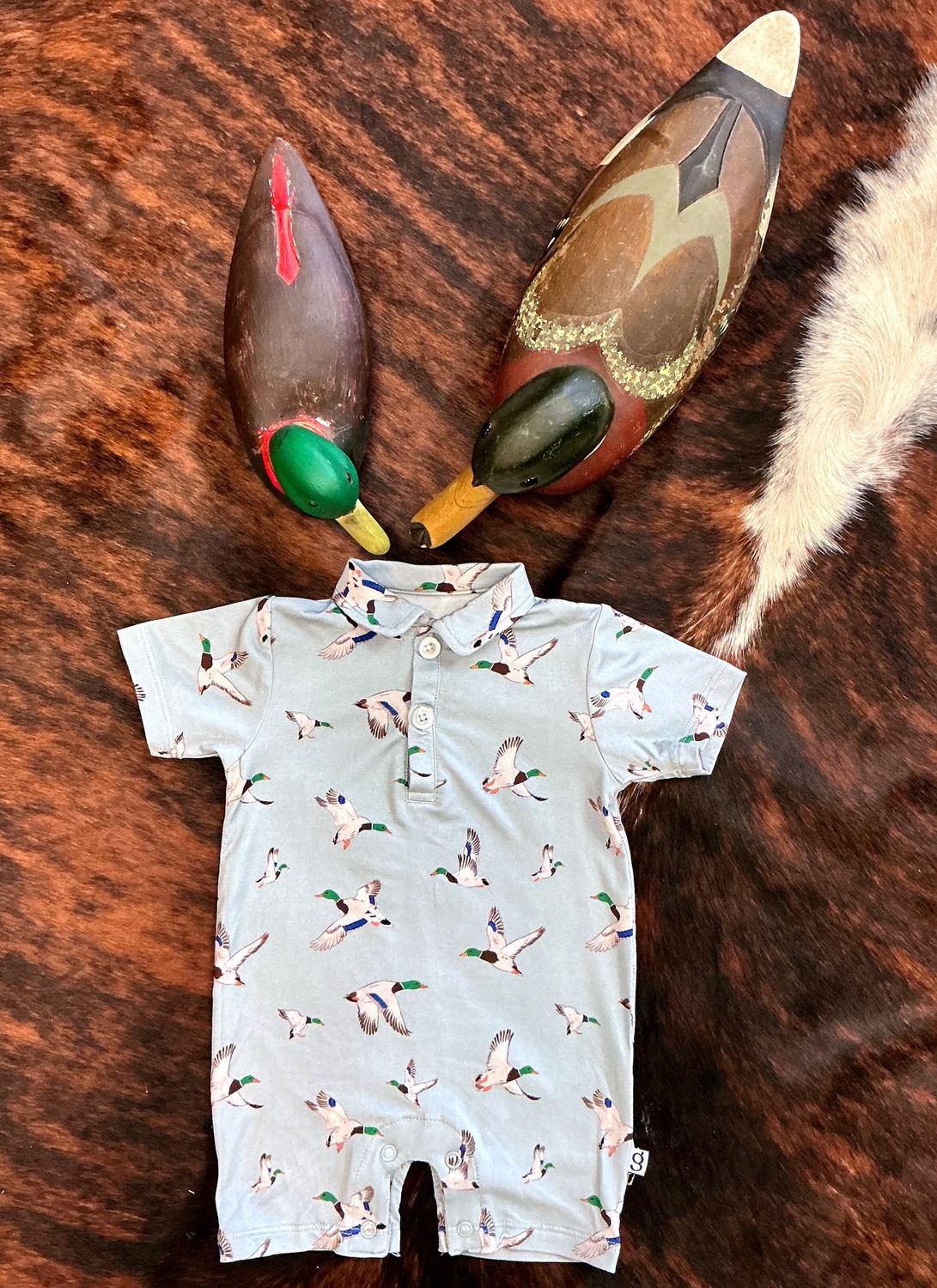 Boys SS Polo Romper-Mallard
