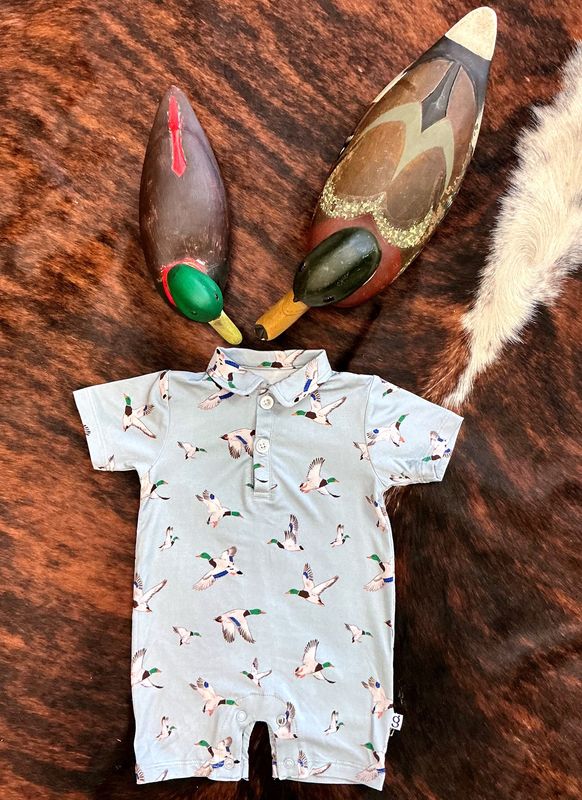 Boys SS Polo Romper-Mallard