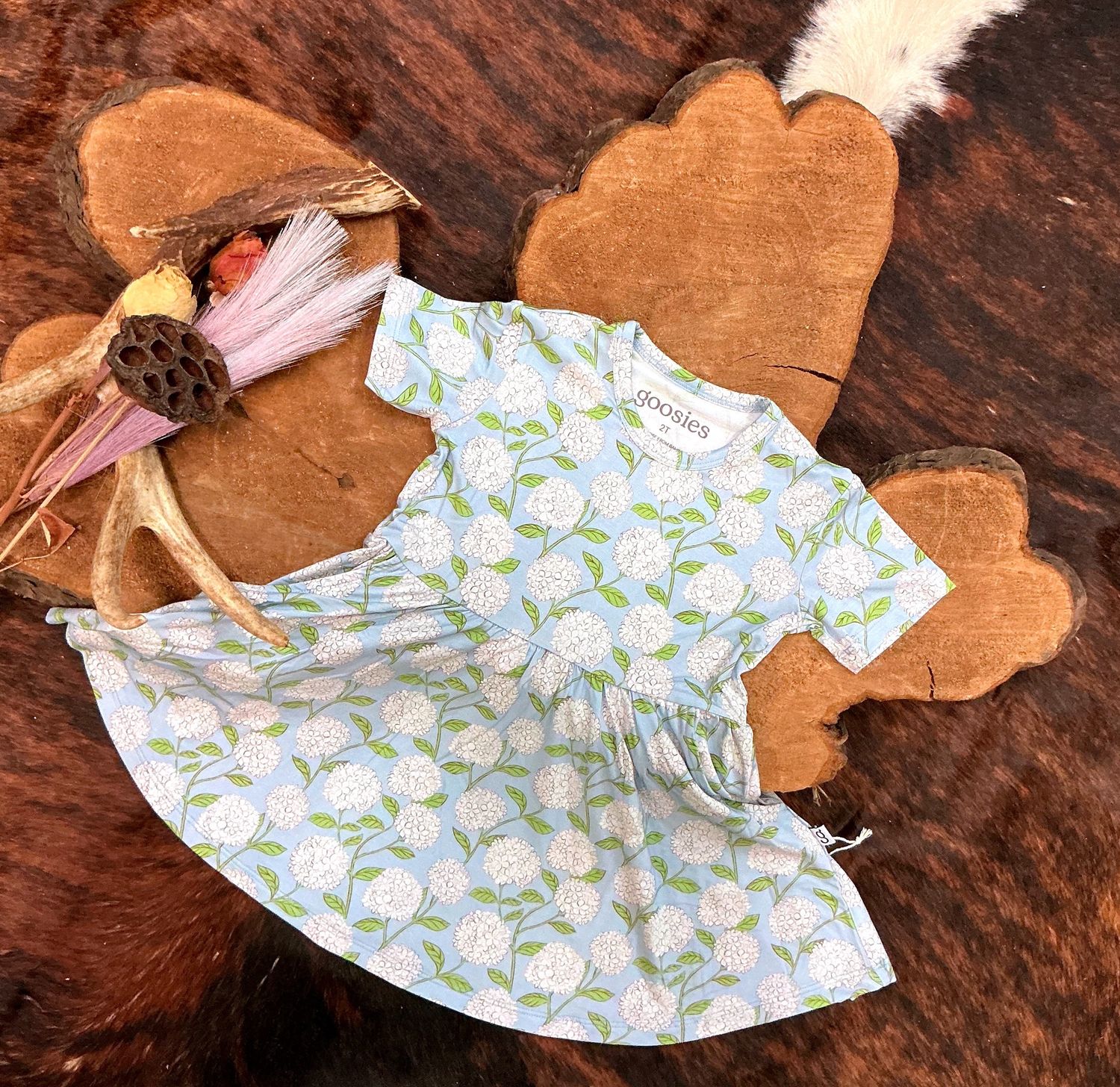 Girls SS/Pocket Dress-Hydrangeas