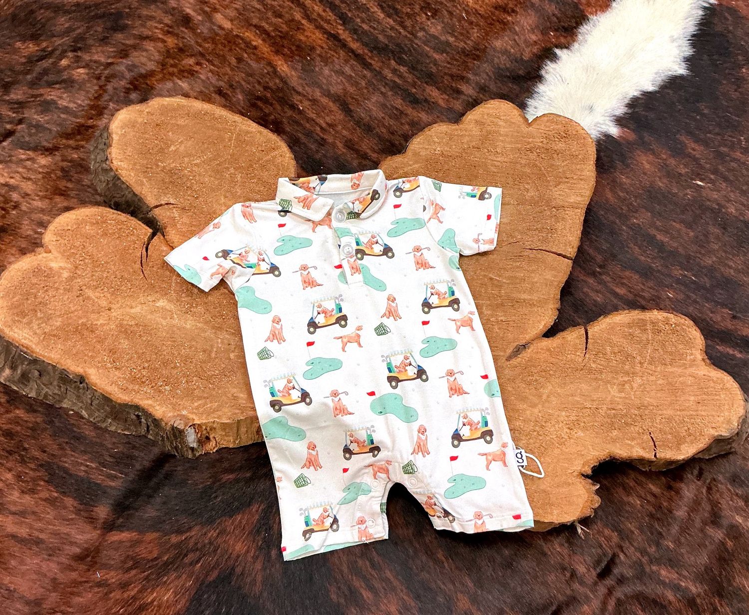 Boys SS Polo Romper-Barks &amp; Birdies