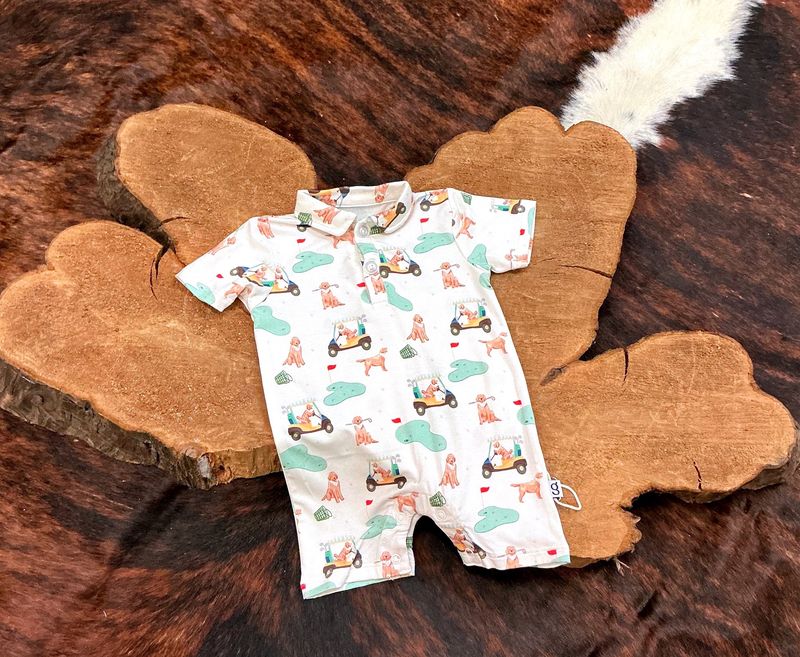 Boys SS Polo Romper-Barks &amp; Birdies
