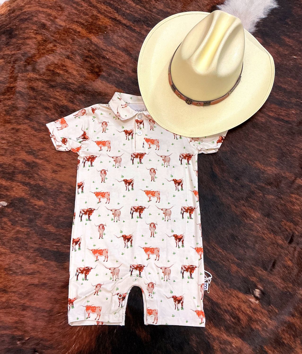 Boys SS Polo Romper-Longhorns