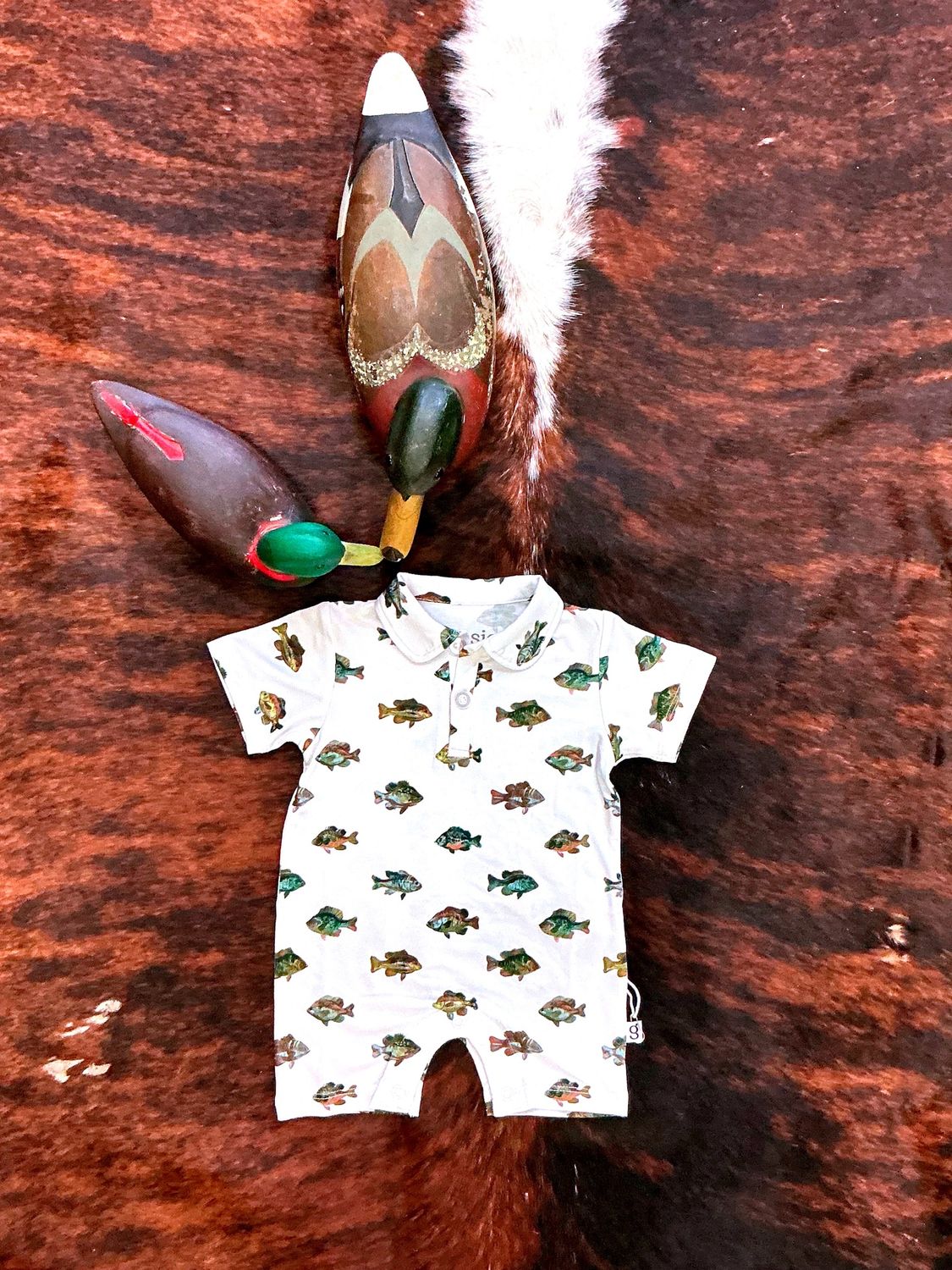 Boys SS Polo Romper-Lake Fish