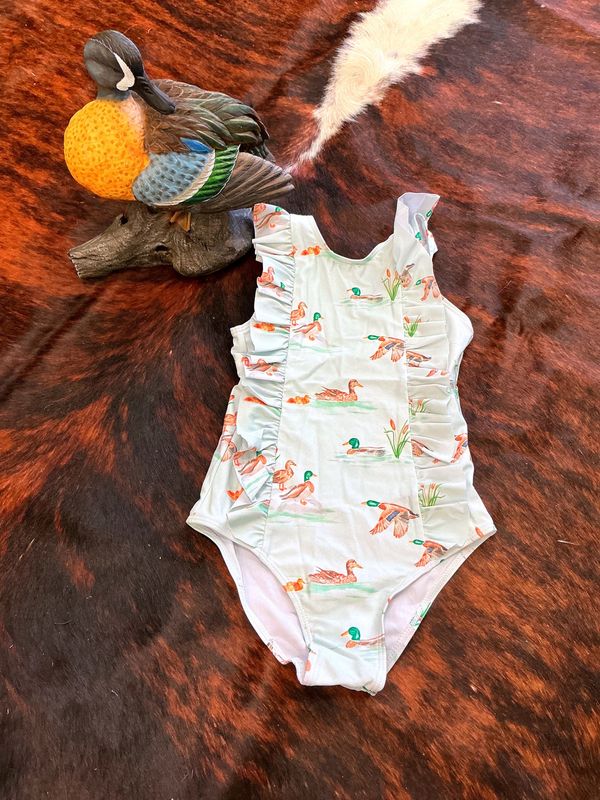 Girls Ruffle One Piece Swimsuit-Duck