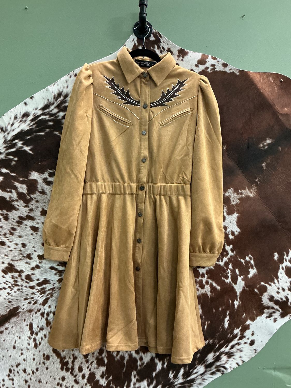 Women’s Light Brown Suede Western Button Down Dress