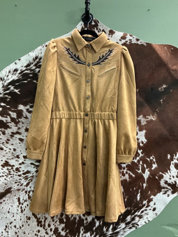 Women’s Light Brown Suede Western Button Down Dress