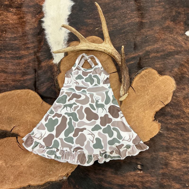 Girls Camo Ruffle Athletic Dress