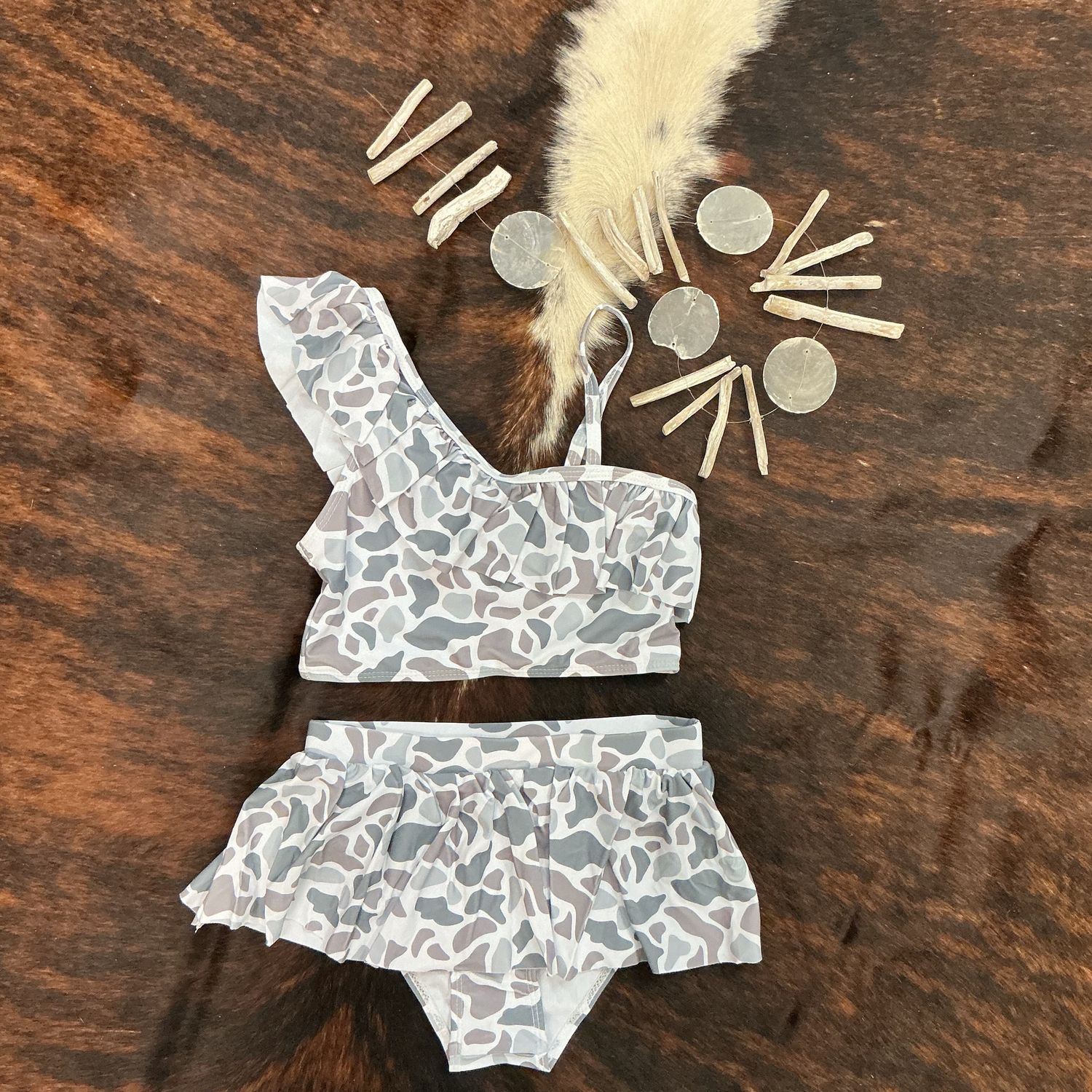 Girls Two Piece Ruffle Swimsuit-Camo