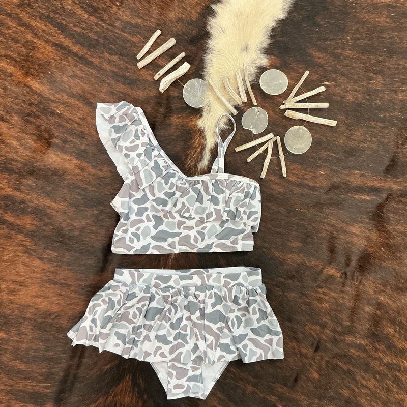 Girls Two Piece Ruffle Swimsuit-Camo