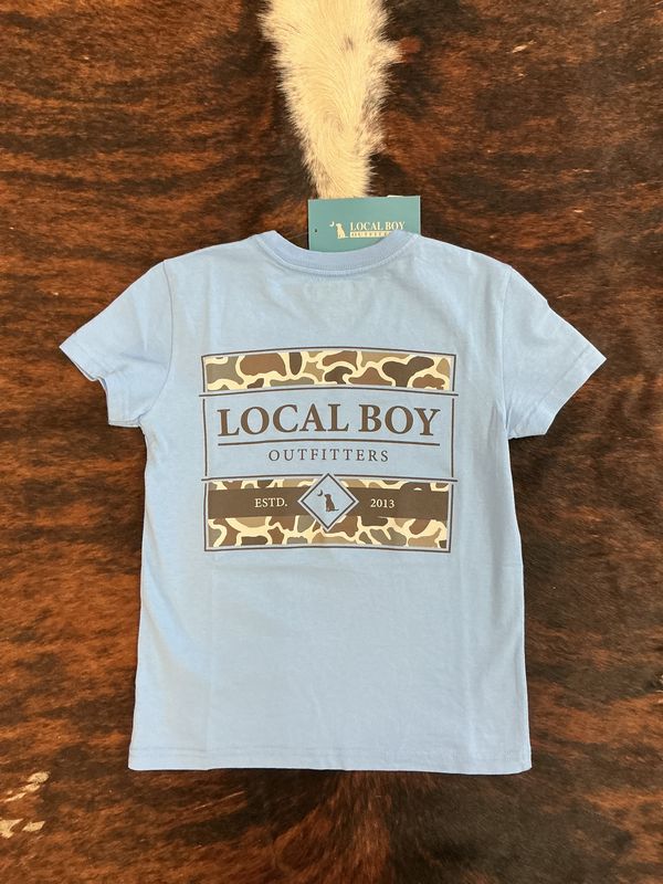 Youth Camo Framed Blue Washed Denim SS Tee
