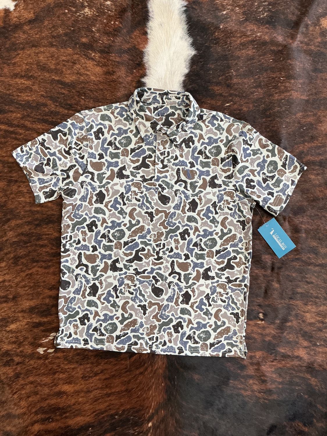 Men’s Dirty Myrtle Distresses Camo Polo