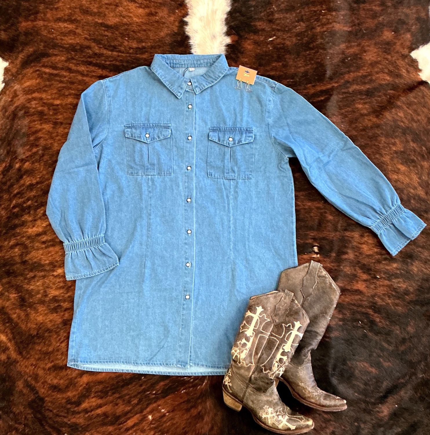 Womens Bell Sleeve Denim Shirt Dress