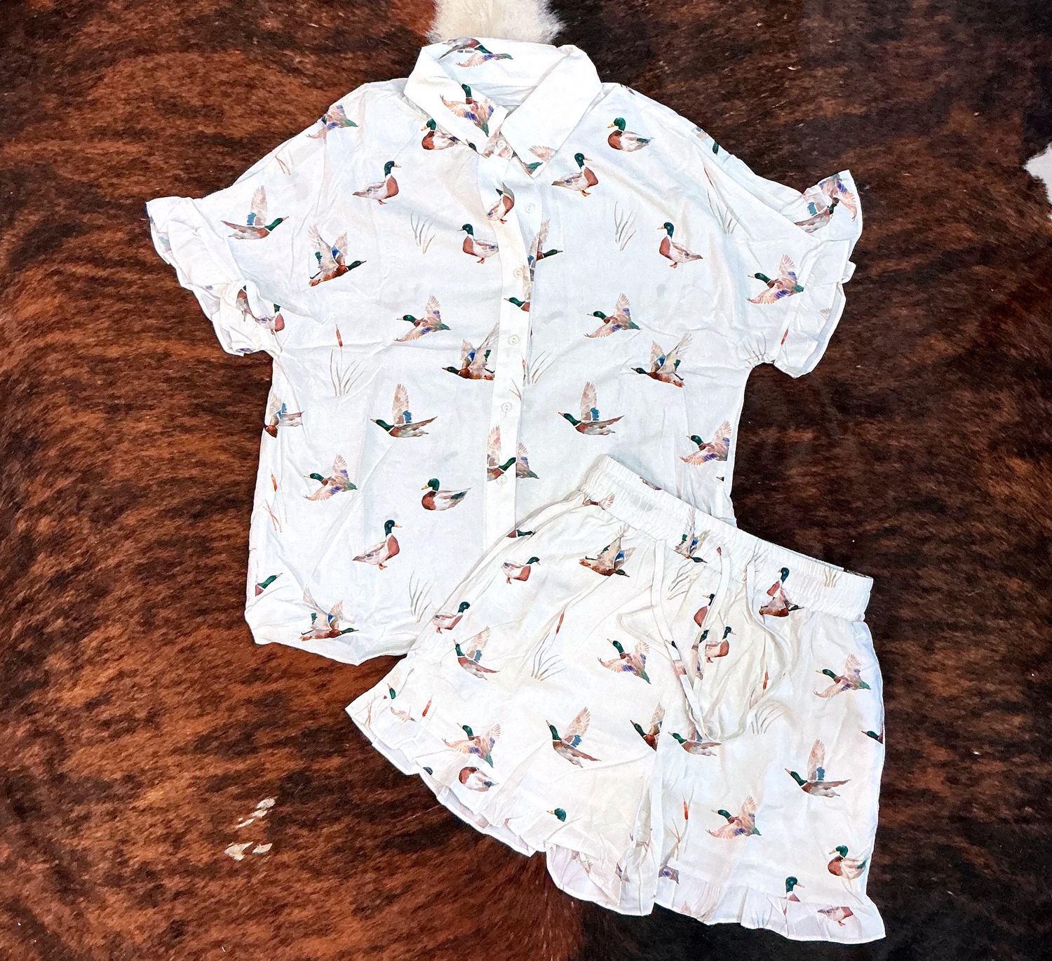 Women’s Mallard Print Ruffle 2 Pcs PJ Set