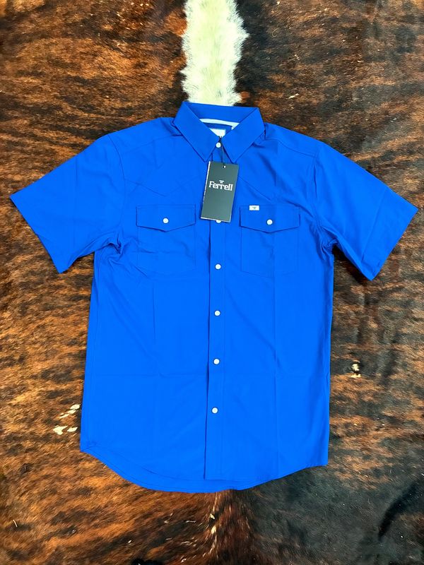Men’s Ferrell Pearl Snap Button Down SS Shirt- Cobalt Blue