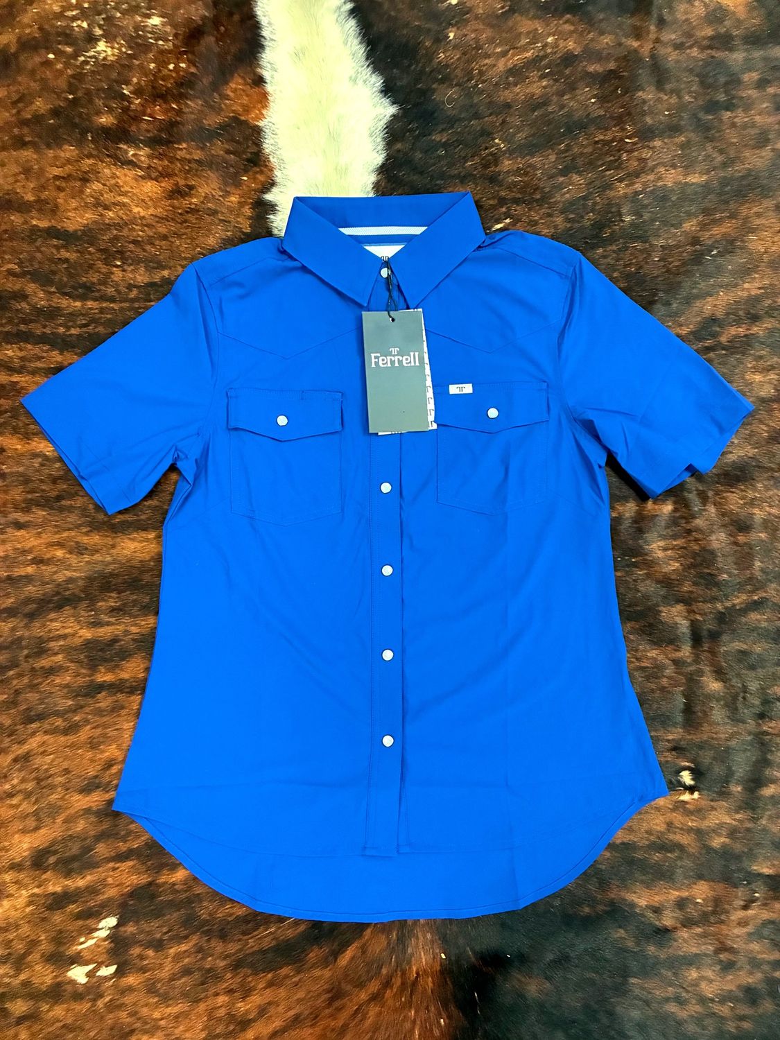 Women’s Ferrell Pearl Snap Button Down SS Shirt- Cobalt Blue