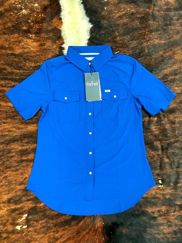 Women’s Ferrell Pearl Snap Button Down SS Shirt- Cobalt Blue