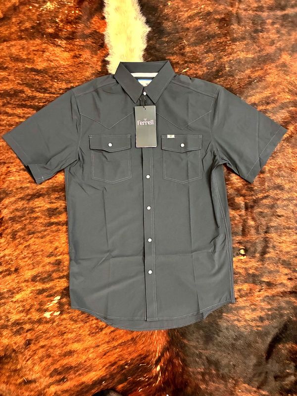 Men’s Ferrell Pearl Snap Button Down SS Shirt- Grey