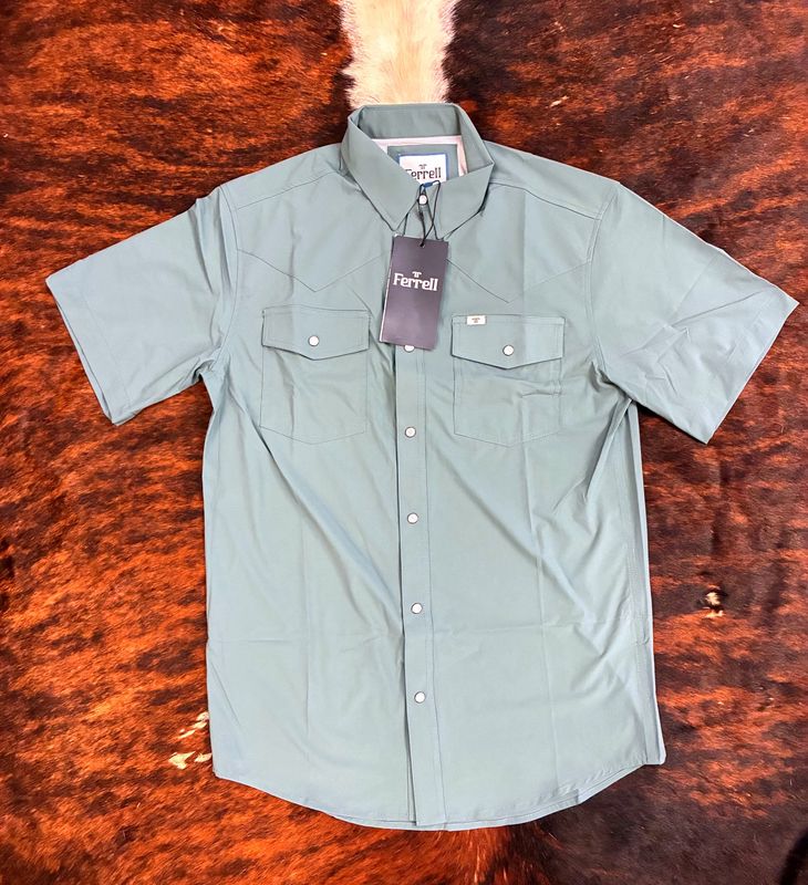 Men’s Ferrell Pearl Snap Button Down SS Shirt- Aqua