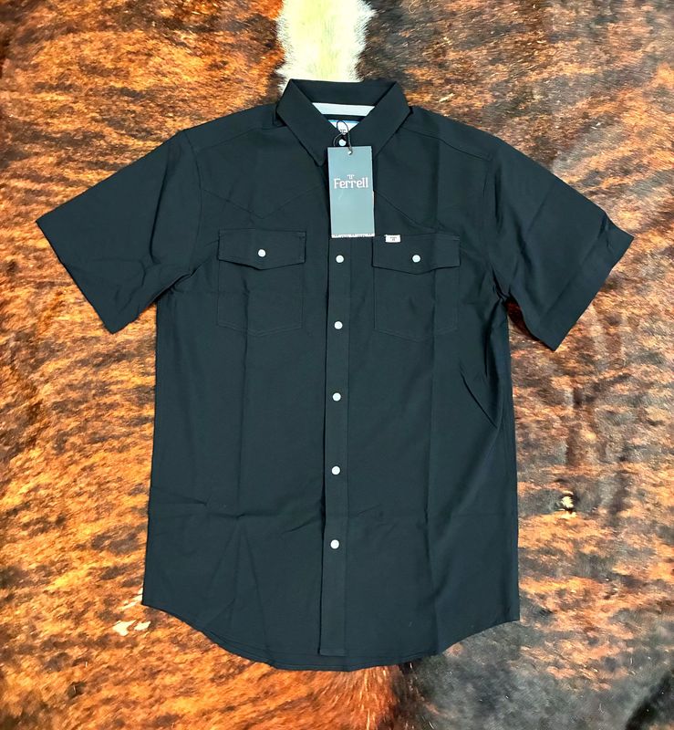 Men’s Ferrell Pearl Snap Button Down SS Shirt- Black