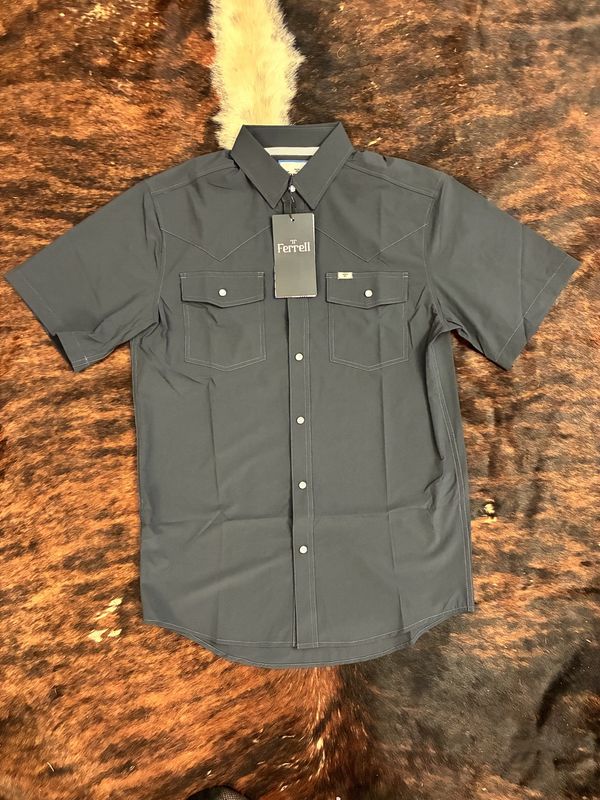 Youth Ferrell Pearl Snap Button Down SS Shirt- Grey