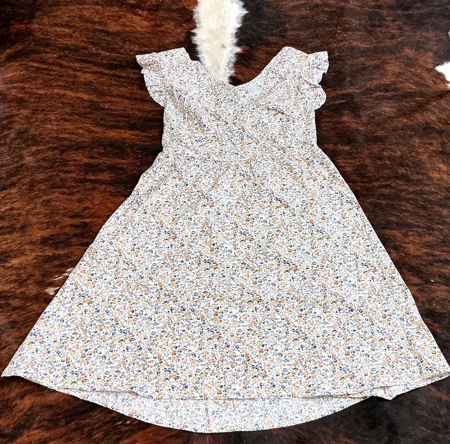 Women’s Floral Print Ruffled/Lace Sleeve V-Neck Dress