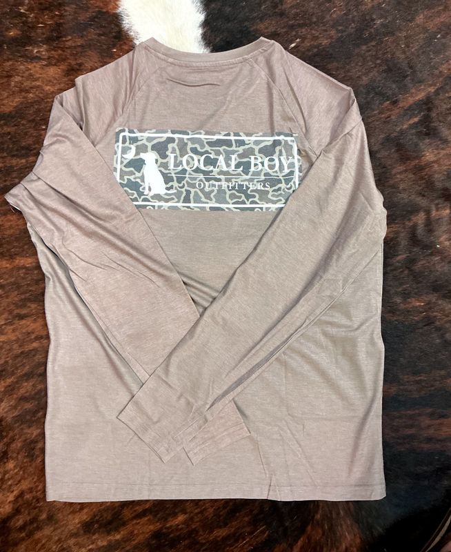 Men's LB LS Sand Dog &amp; Moon Plate-Heather Blend Crew