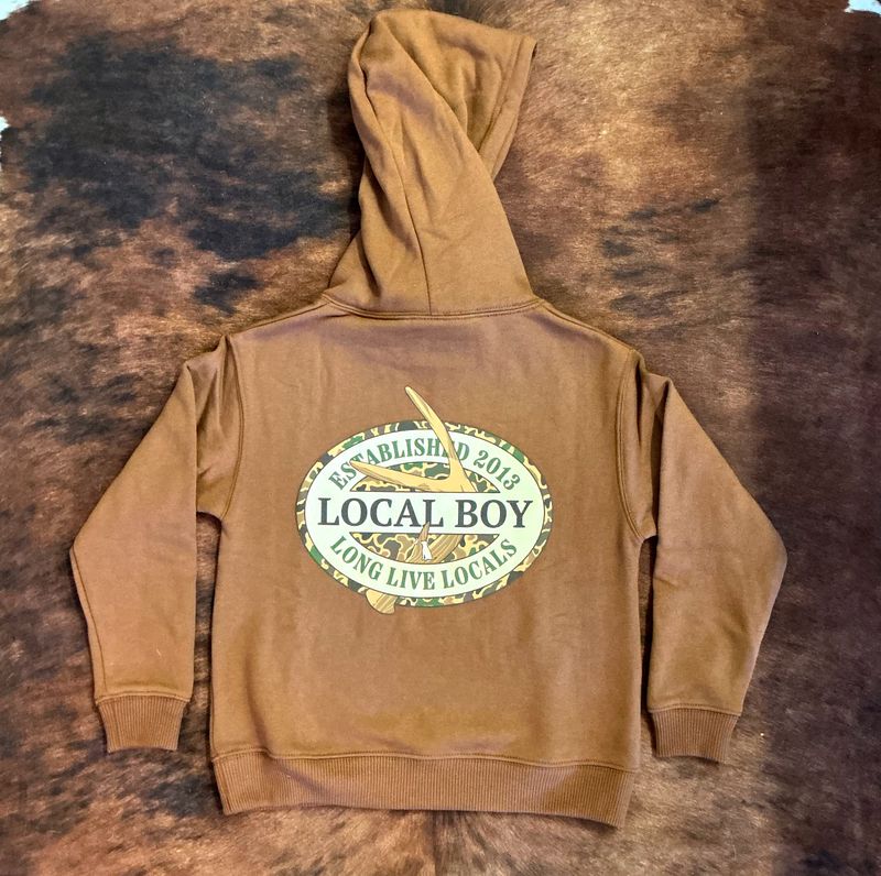 Boy's Youth Brushwood Hoodie-Old School Antler Oval Brown