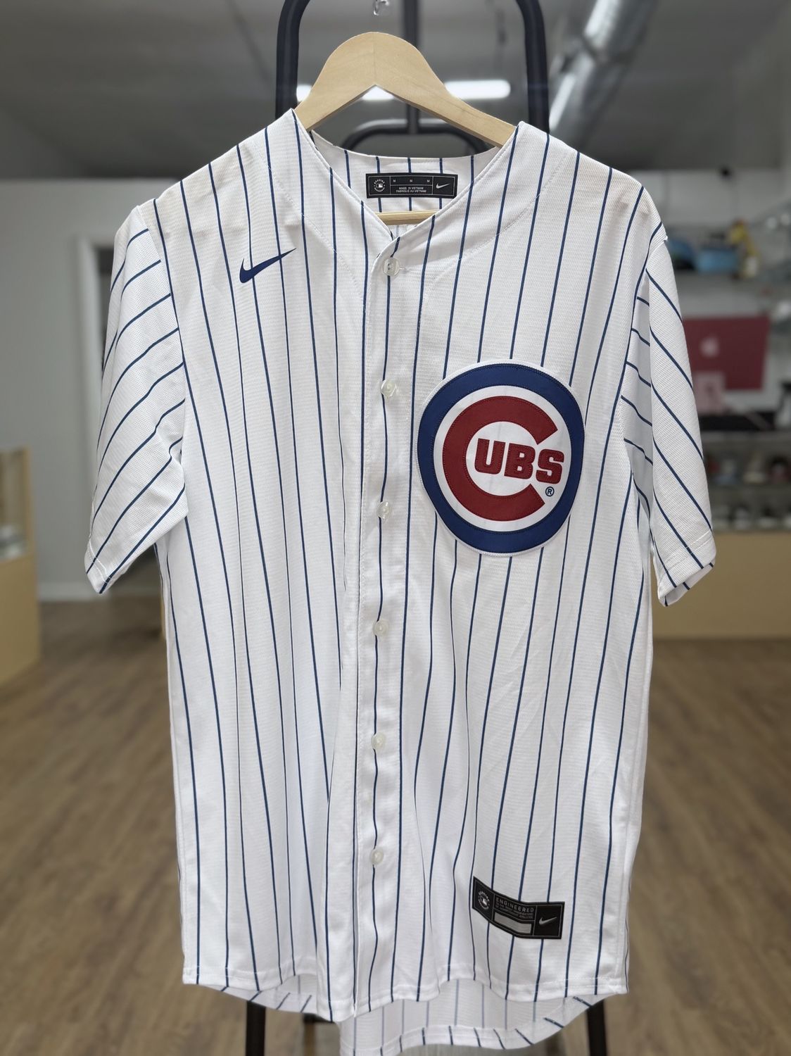 Nike Cubs White Blue Stripes  Blank Jersey
