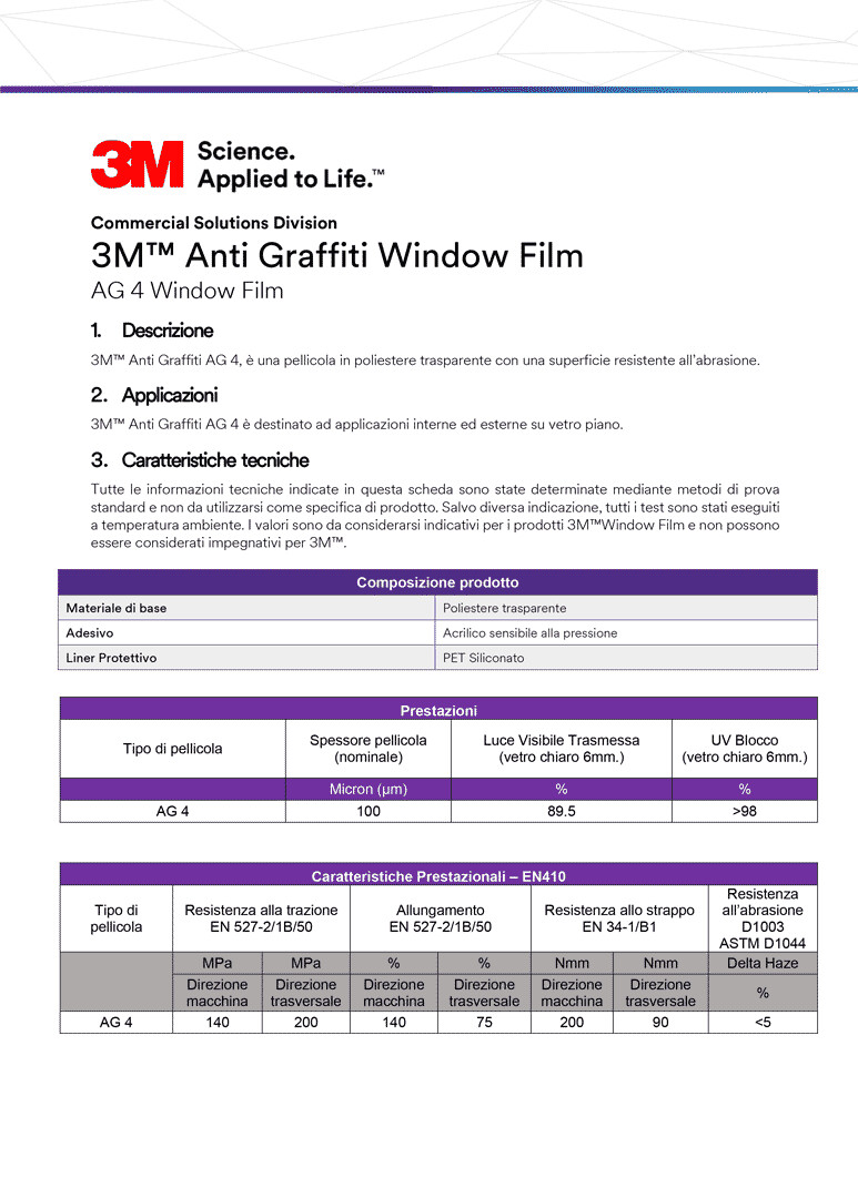 3M Anti Graffiti AG4 Pellicola antivandalica