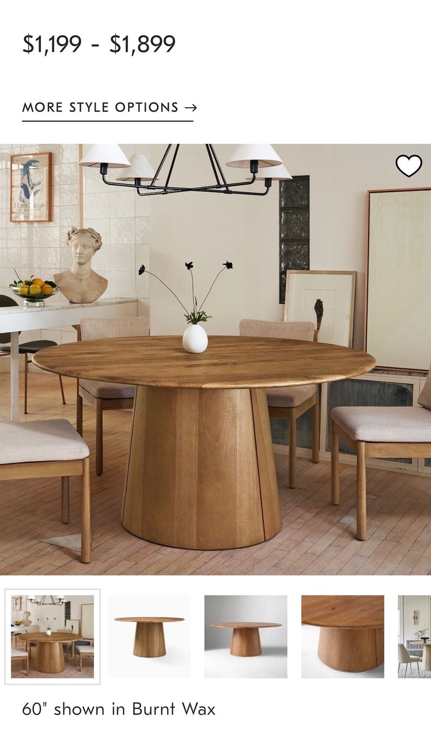 Anton Solid Wood Round Pedestal Dining Table
