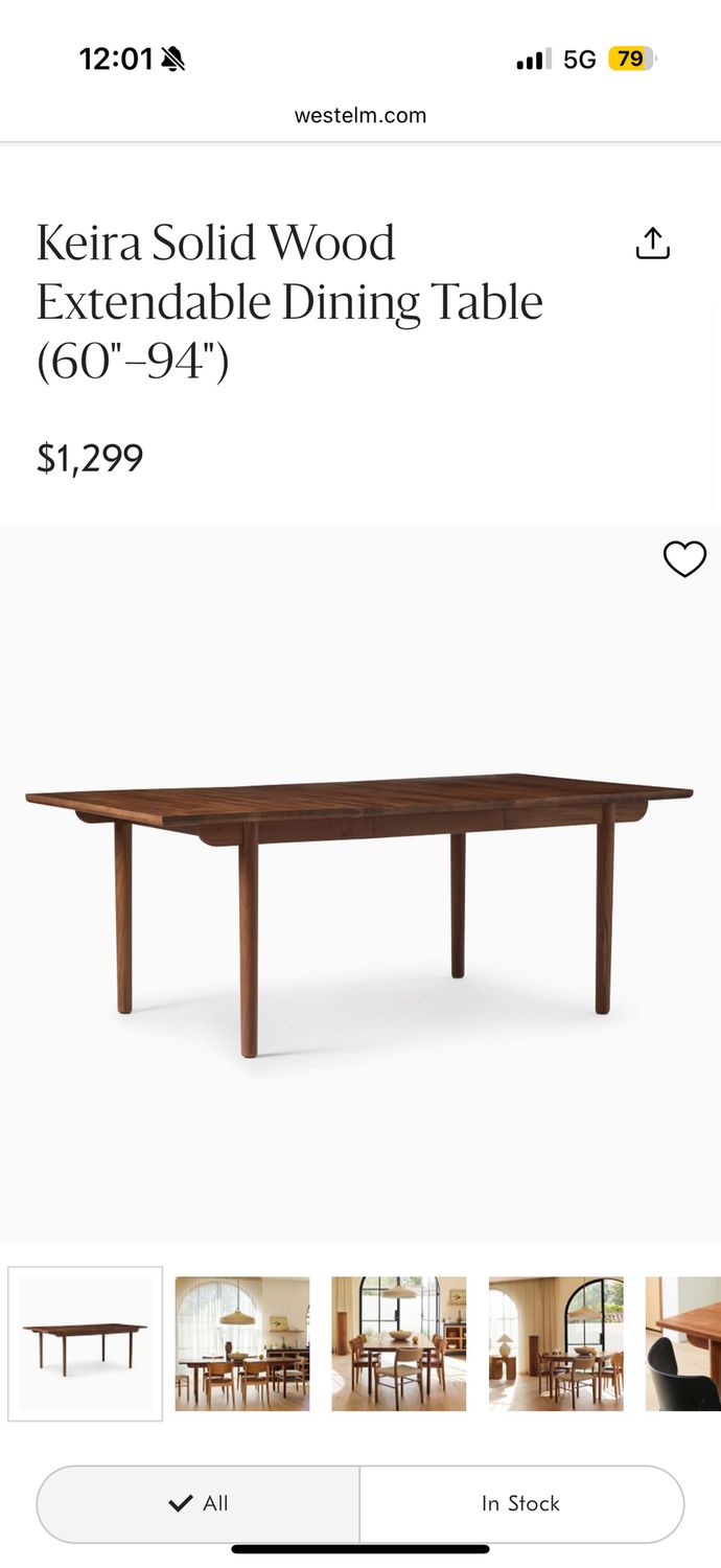 Keira Solid Wood Extendable Dining Table (60"–94")